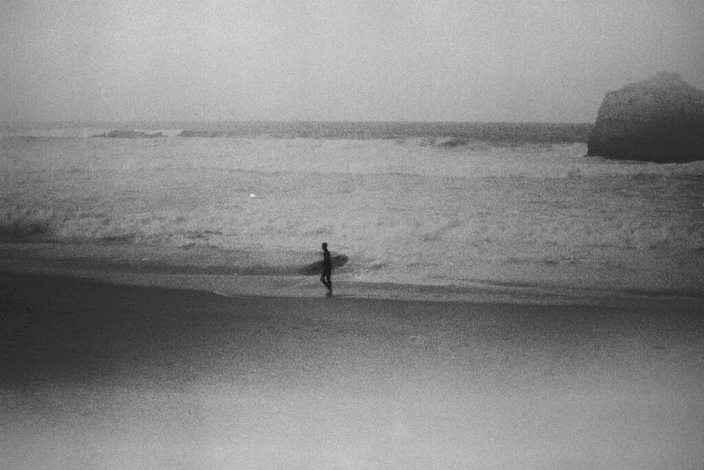 Ocean and surf, shot on black-and-white film in Biarritz
